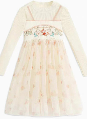 【马】儿童针织拼接网纱刺绣连衣裙可爱时尚简约舒适MA183