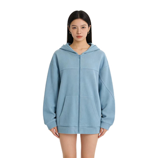 女士外套卫衣宽松型纯色拉链连帽通勤风DMA1025 D玛纳