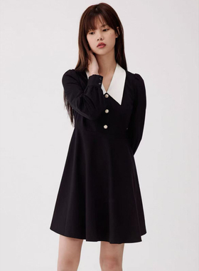 【恋】学院风V领纯色连衣裙简约E57-EEOWC6202I0
