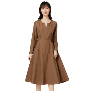 DMA系列-V领连衣裙长袖中长裙收腰DMA887
