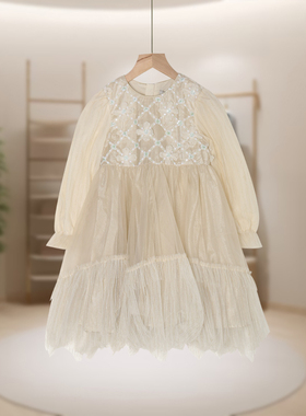 【马】儿童小碎花网纱长袖蛋糕裙舒适百搭MA560