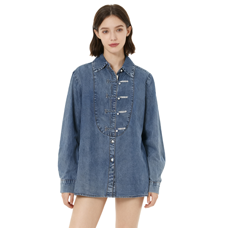 【D玛纳】牛仔衬衫百搭简约时尚舒适修身舒适显瘦DMA314