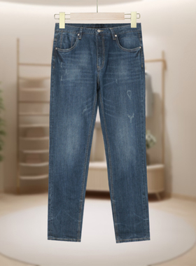 【德玛N】蓝色水洗牛仔时尚简约舒适宽松弹力牛仔裤男士百搭D155