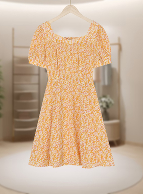 【恋】清新方领碎花气质纯色连衣裙E81-EEOWC25H2D0