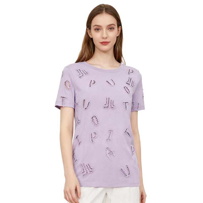 【D玛纳】字母镂空T恤百搭舒适圆领短袖上衣DMA445