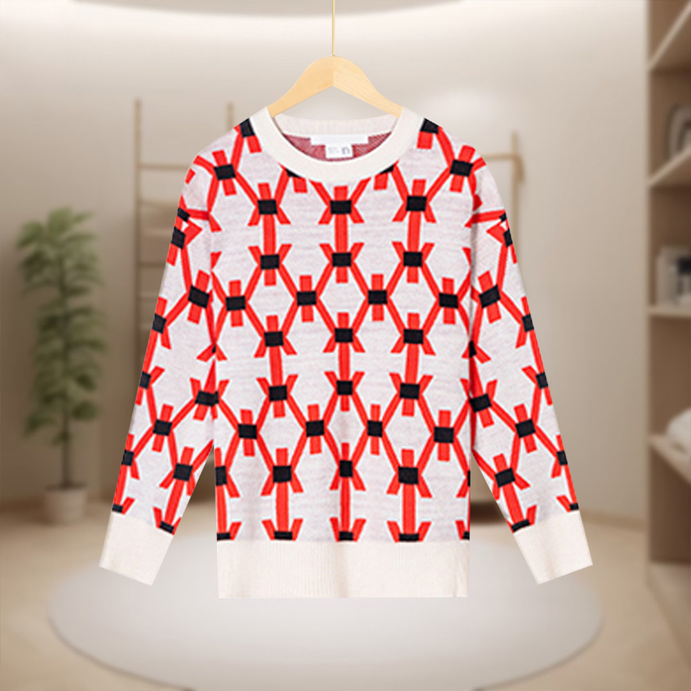 【BJH】简约宽松百搭显瘦撞色时尚拼色圆领针织衫BJ604