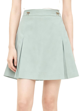 【恋】淑女裙子浅绿色A字裙短裙简约百搭YL1072
