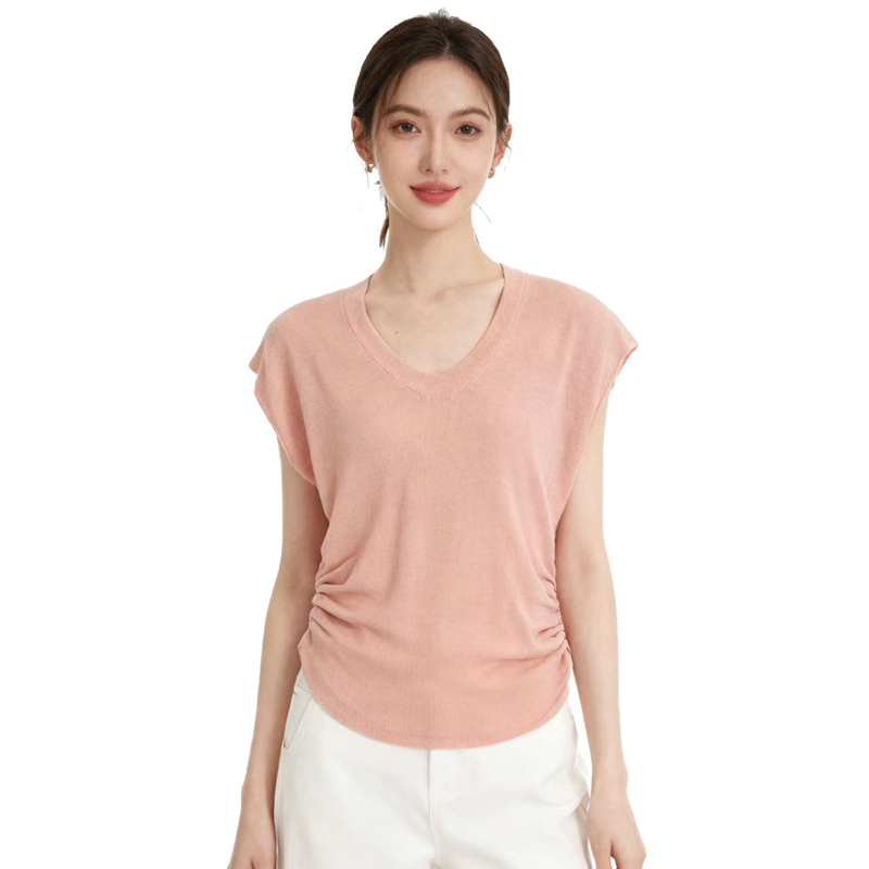 【D玛纳】圆领坎肩褶皱针织衫简约百搭修身显瘦舒适DMA523