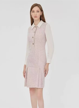 SF系列-粉色小香风拼接衬衫连衣裙SF51