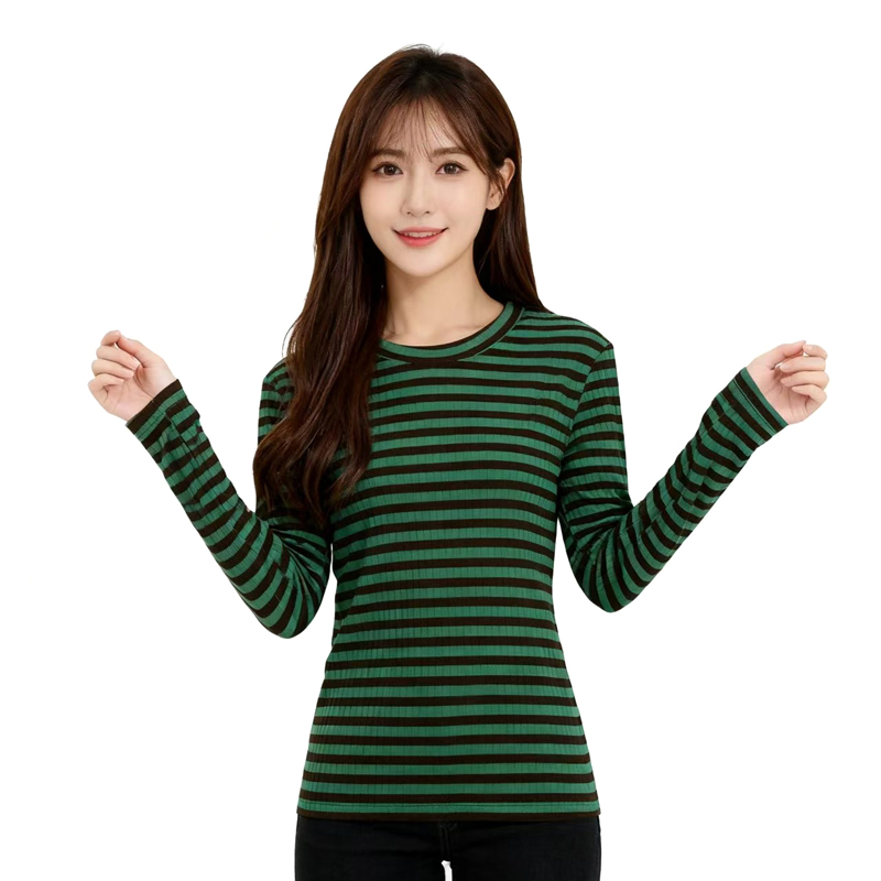 【D玛纳】圆领横条竖坑条修身打底衫常规款条纹DMA557/DMA690