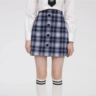 【恋】格纹学院风高腰格子百褶裙半身裙E234-EEWHC11H3B0