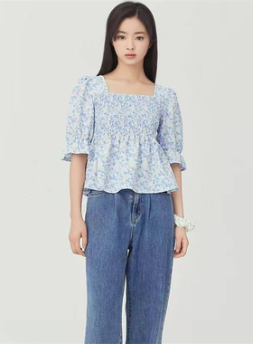 SP系列-甜美百搭蓝色碎花雪纺衫P590/P596