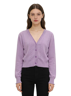 SP系列-时尚紫色麻花V领针织开衫长袖女装P11/P378