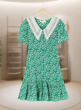 【恋】甜美风高腰娃娃V领碎花连衣裙时尚简约百搭甜美减龄B237