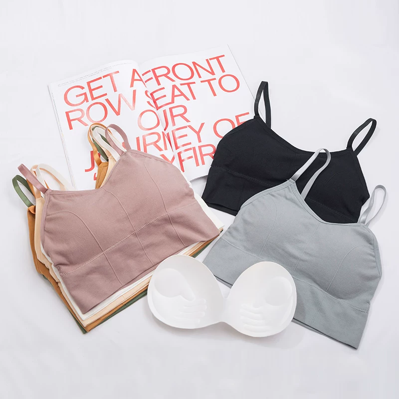 Summer modern top with cups, wireless bra, base sports clothing for yoga, breast pads