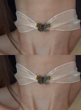 [楼哈哈]原创法式白色蕾丝choker颈带氛围感蝴蝶项链超仙脖子饰品