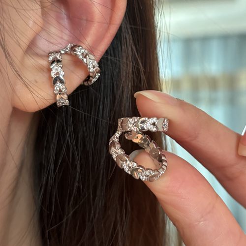 [楼哈哈]韩系方圆脸耳挂式耳环轻奢高级感镶钻爆闪耳骨夹无耳洞女