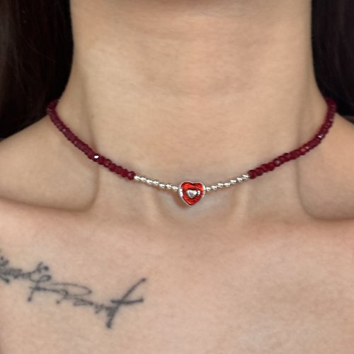 [楼哈哈]y2k千禧辣妹项链红色爱心串珠拼接choker短款气质锁骨链