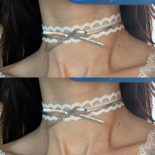 [楼哈哈]超仙设计感纯欲银色choker颈链蕾丝蝴蝶结项圈短款锁骨链