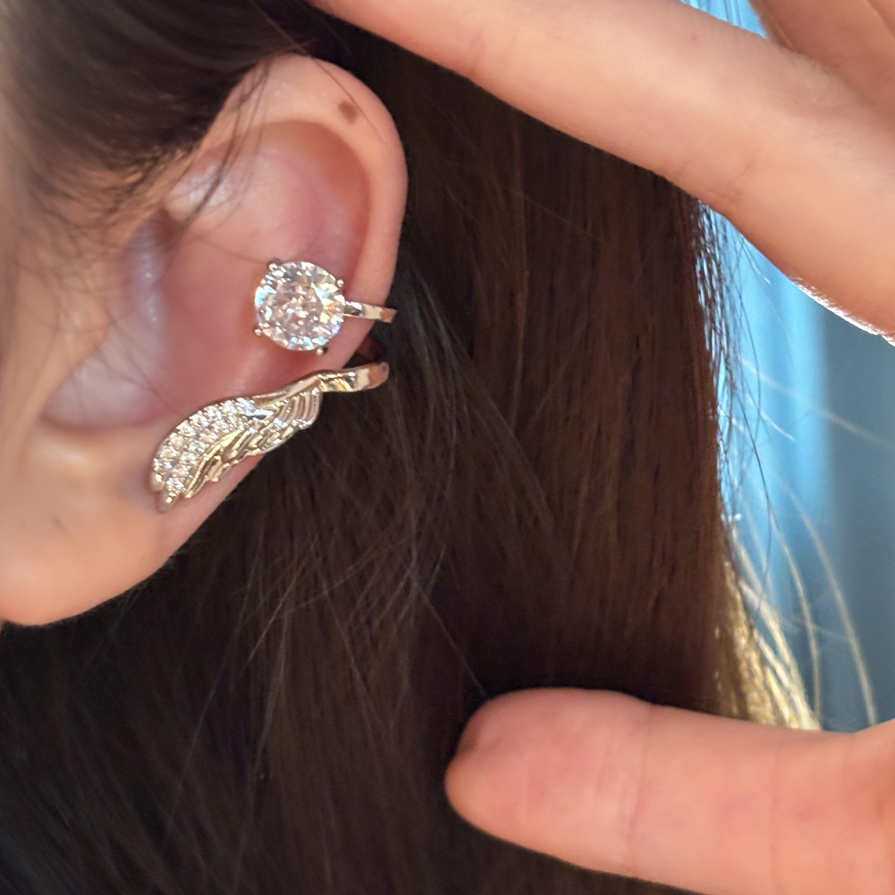 [楼哈哈]天使之翼爆闪钻石耳夹无耳洞女小众设计感独特精灵耳骨夹