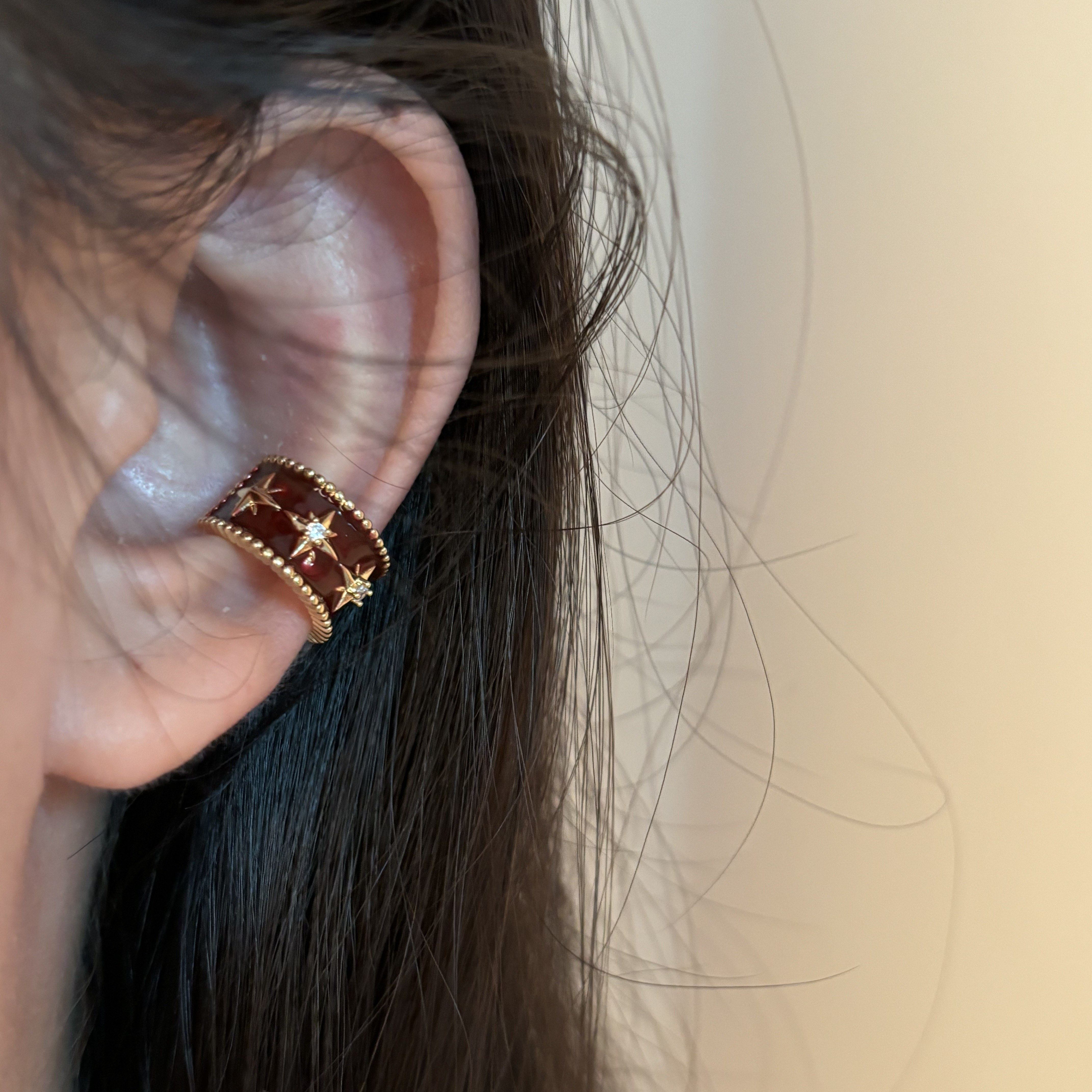 [楼哈哈]复古法式珐琅滴油四芒星轻奢小众耳夹无耳洞方圆脸耳骨夹,饰品/流行首饰/时尚饰品新,耳夹,淘宝优惠券,粉丝福利购,淘宝优惠卷