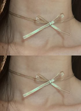 [楼哈哈]纯欲超仙人鱼姬彩色丝带项链短款choker颈带蝴蝶结项圈女