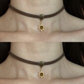 楼哈哈 美拉德太阳花choker项圈颈带皮质秋冬复古虎眼石吊坠项链