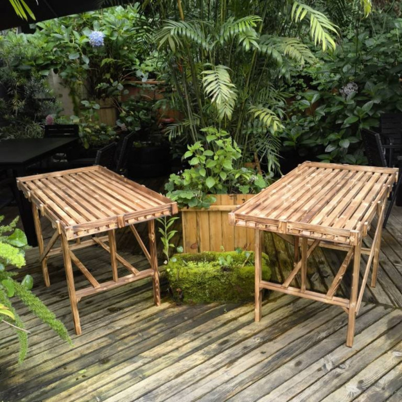 阳台实木花架隔板置物架防腐碳化木架田园风格简易多肉花盆架包邮