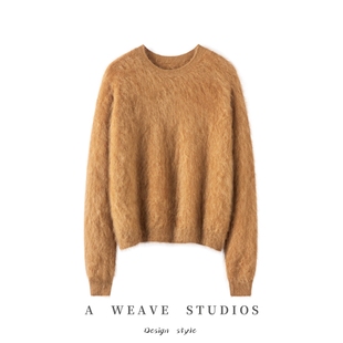 毛衣打底衫 宽松保暖秋冬款 女 女慵懒风圆领长袖 拉绒100%纯山羊绒衫