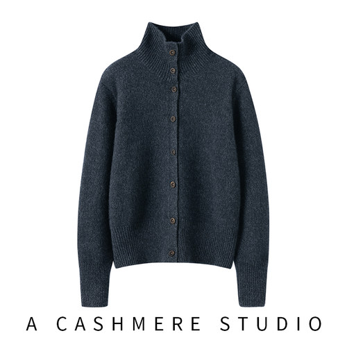 高级感法式山羊绒衫立领毛衣开衫