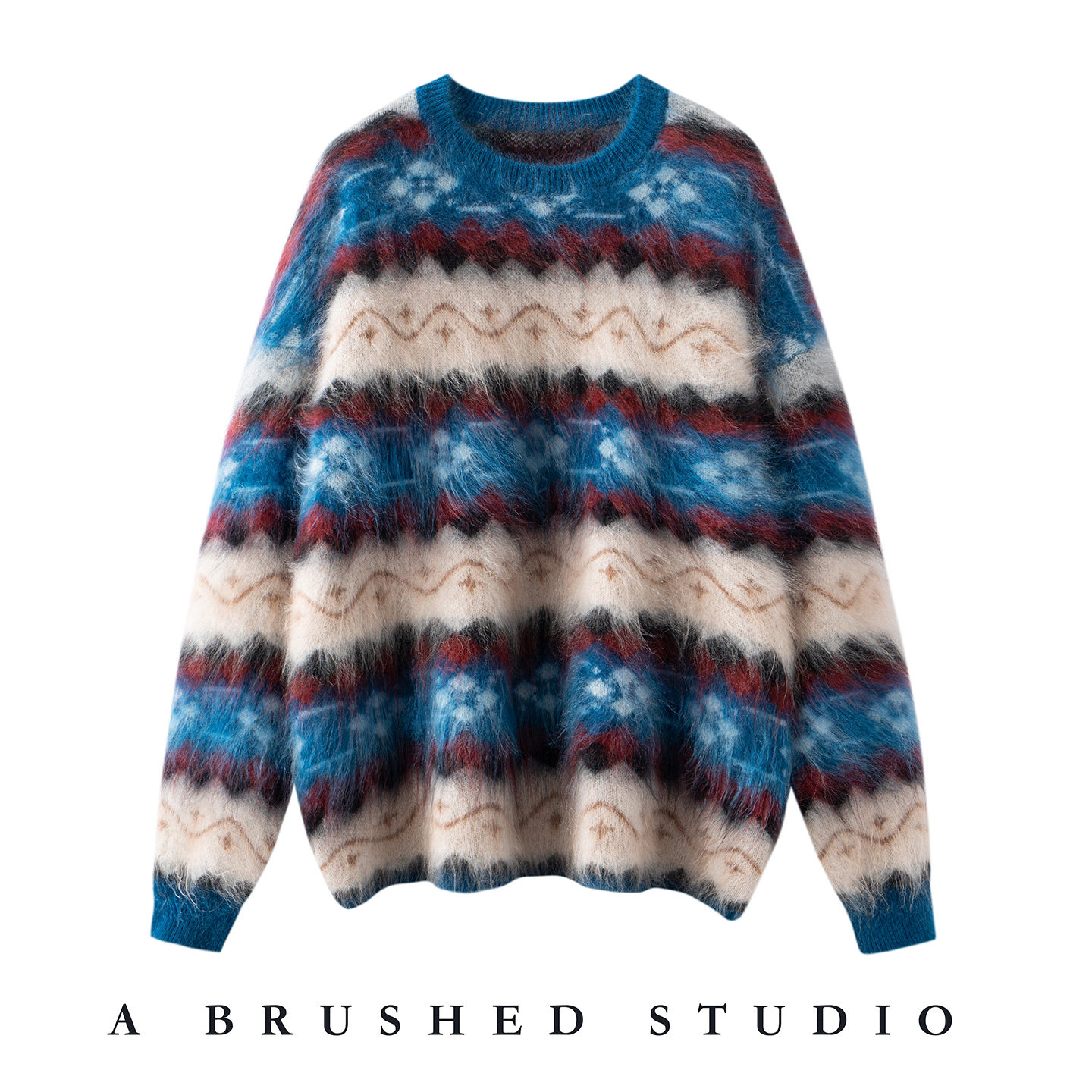 轻奢拉绒高端100%山羊绒费尔岛提花毛衣女秋冬宽松圆领长袖打底衫,女装/女士精品,羊绒衫,淘宝优惠券,粉丝福利购,淘宝优惠卷