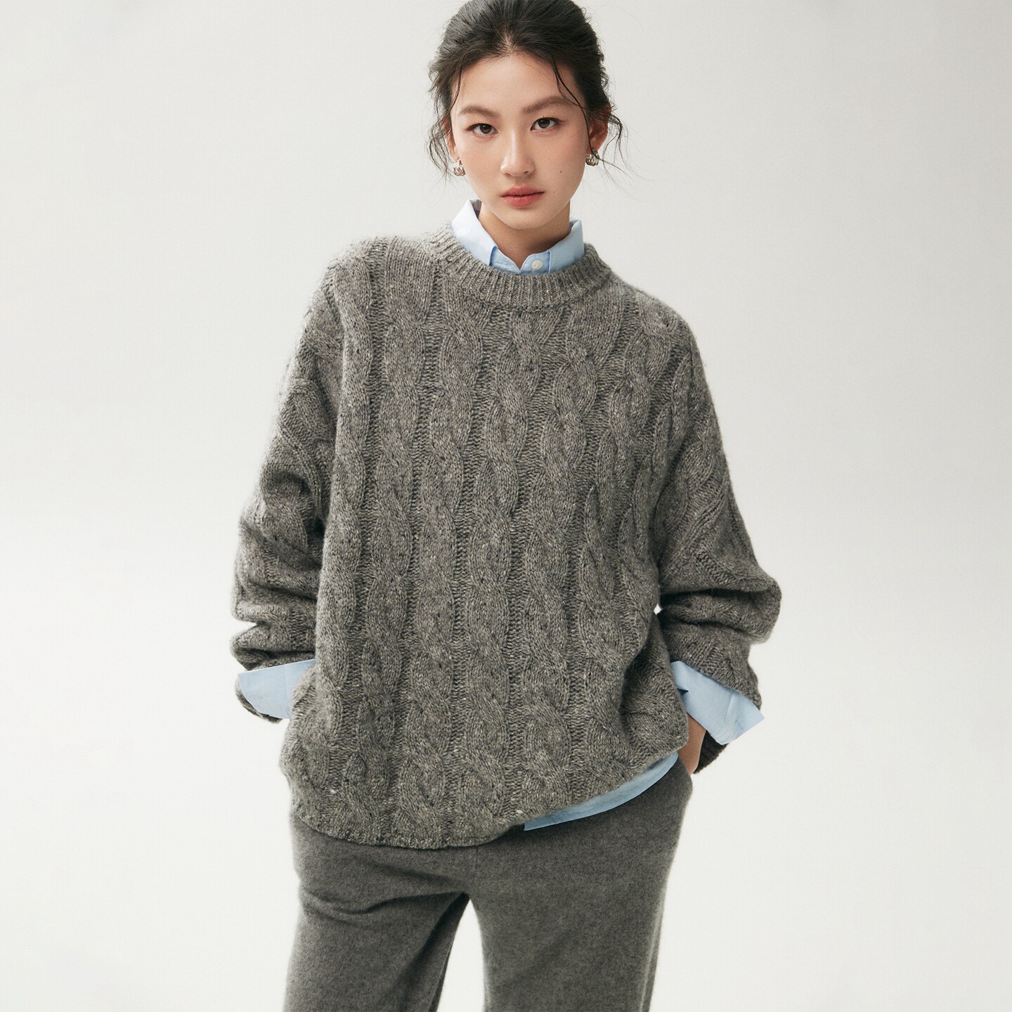 秋冬重磅加厚圆领山羊绒衫女毛衣