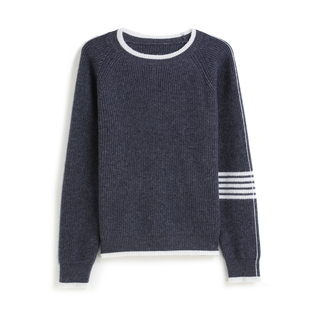 宽松通勤百搭毛衣显瘦保暖打底衫 女长袖 休闲风圆领撞色羊绒衫 韩式