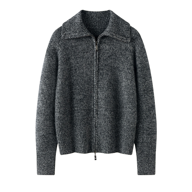 双头拉链山羊绒衫针织开衫慵懒风