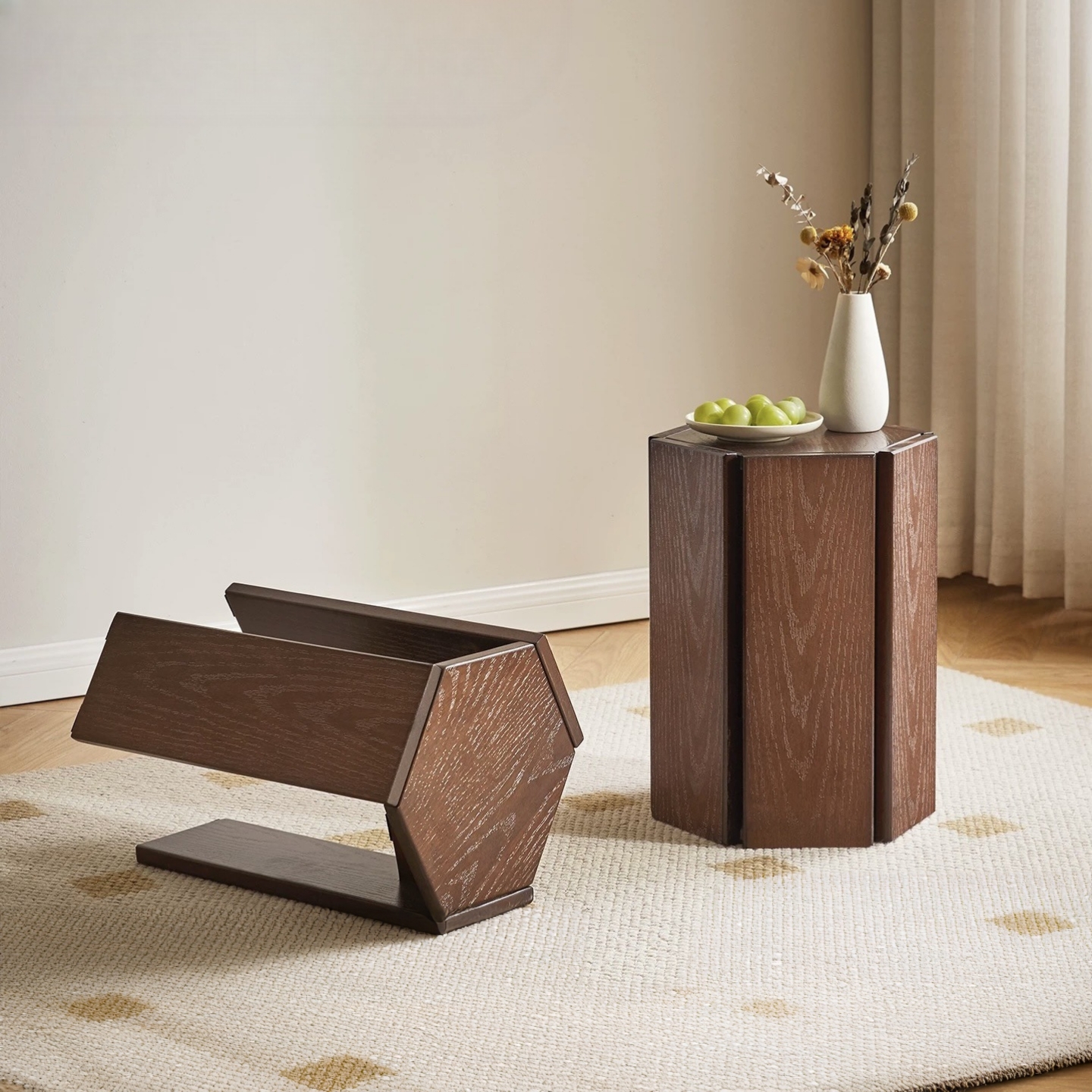 实木凳子家用可叠放组合六角凳客厅沙发边几北欧简约餐桌凳高凳子