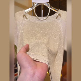 法式镂空钉珠针织衫夏季高端轻奢风套头别致设计感大码短袖上衣女