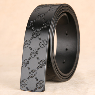 单层头层牛皮时尚 CM宽真皮皮带 压花无头皮带条针扣板扣打孔3.4