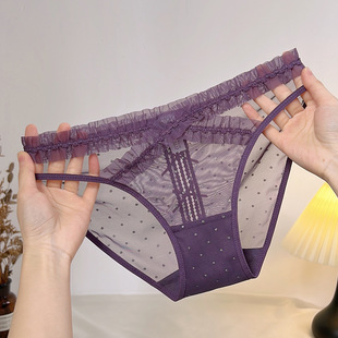 纯欲性感蕾丝镂空印花银点女内裤甜美透气网纱无痕低腰女士三角裤