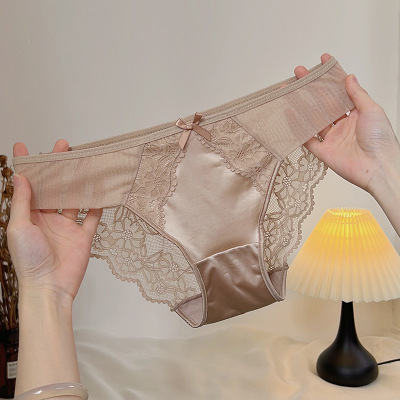 轻奢法式蕾丝内裤女士性感缎面