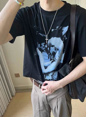 蓝调之吻t恤男夏季索罗娜数码印花短袖美式潮牌半截袖