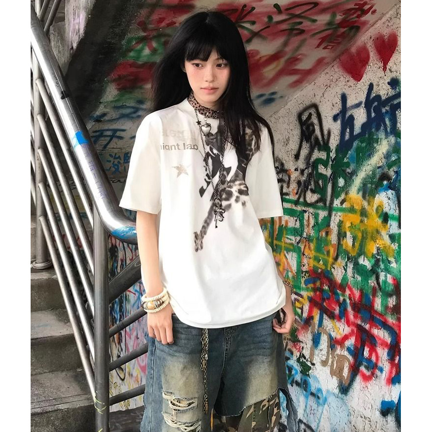 纯棉重磅白色宽松短袖T恤圆领