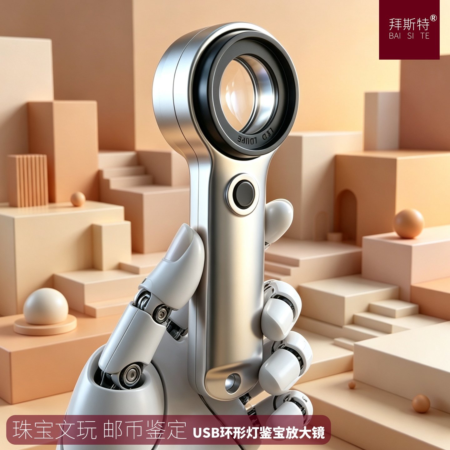 拜斯特正品天珠鉴定专用放大镜高清60倍带紫光灯玛瑙黄金led充电