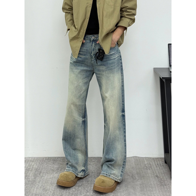 AYUN Studio 孙聖云水洗渐变纹直筒裤牛仔堆积感长裤男女四季裤子