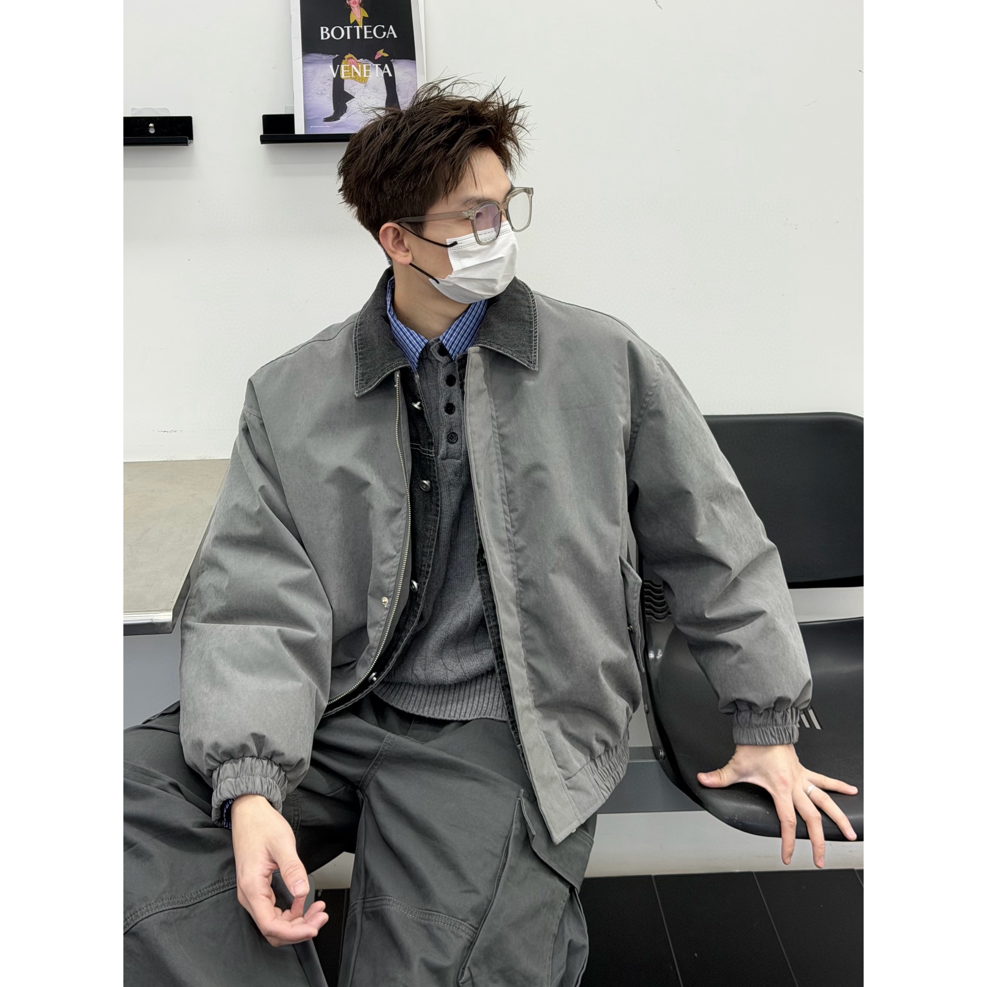 AYUN Studio 孙聖云牛仔撞色领棉衣棒球棉服上衣外套痞帅加厚保暖,男装,棉衣,淘宝优惠券,粉丝福利购,淘宝优惠卷