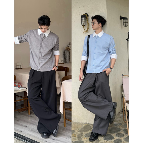 AYUN Studio 孙聖云假两件衬衣拼接针织衫翻领衬衣开衫情侣韩系