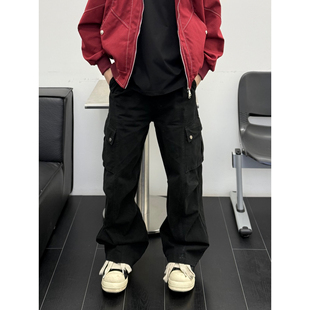 孙聖云啊雲 双打褶按钮口袋工装裤秋季美式街头设计感宽松褶皱潮