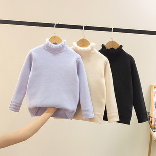 女童毛衣2025秋冬新款半高领加绒加厚一体绒冬季洋气儿童内搭打底
