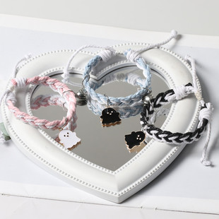 原创黑白幽灵编织爱心磁吸手链送男友小清新高颜值闺蜜卡通手绳