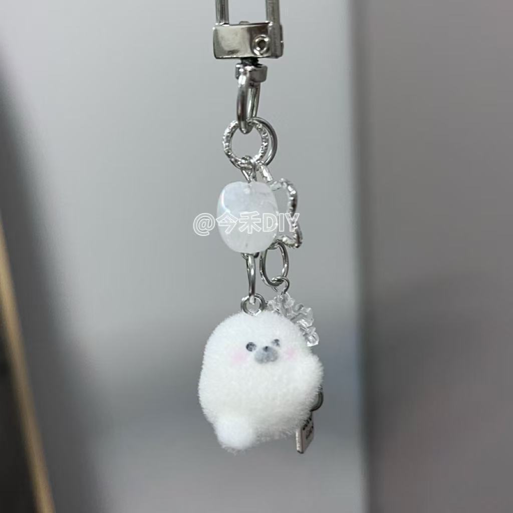 植绒可爱动物雪豹手机挂件包挂饰