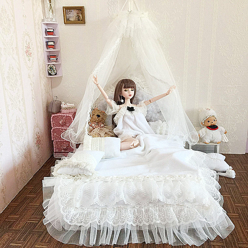 bjd娃床3/4分定做蕾丝公主九件套床品抱枕sd/dd/60cm娃屋家具配件
